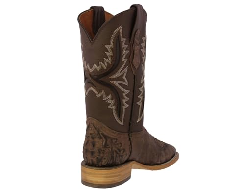 Texas Legacy Mens Brown Cowboy Boots Hand Tooled Leather Crocodile Print Square3