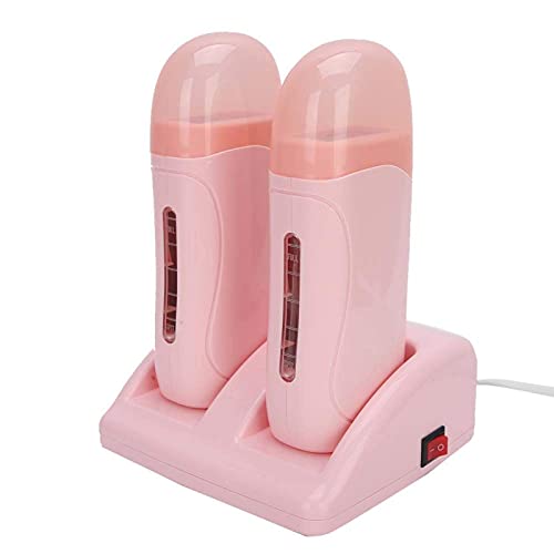 Roll On Wax Warmer with Double Cartridges, Professional Hair Removal Wax Heaters Hair Roller Epilator Wax Machine - Pink