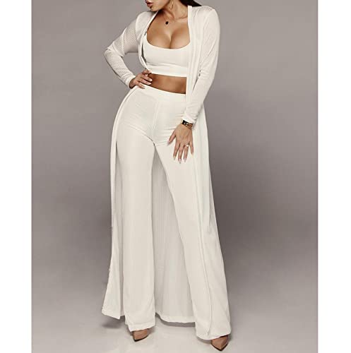 Image of Women's 2 Piece Outfits Set Ribbed Short Sleeve Casual Crop Top Wide Leg Pants Suit Set
