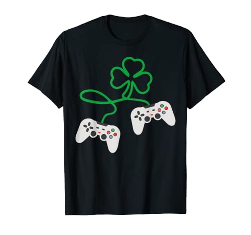 Manettes de jeu vidéo St Patrick Day Gamer Lucky Kids Boys T-Shirt