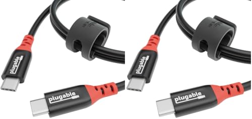 Image of Plugable USB C to USB C Cable, Data Blocker Charge Only Cable (1m /3.3ft): 240W Safe Fast Charging for MacBook, iPhone 15 /16, Galaxy S24, Steam Deck, and More USBC Devices (USBC-CC1M) (Pack of 2)