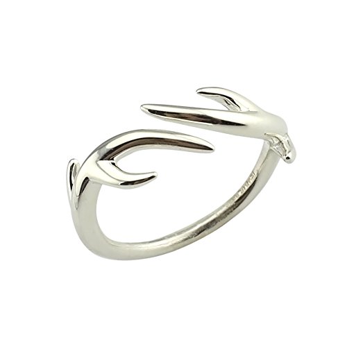 ELBLUVF 925 plata de ley ajustable de ciervo Antler Anillo 2.2 g