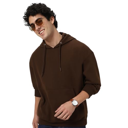 Image of Urbano Fashion Men's Cotton Solid Oversized Hooded Neck Sweatshirt