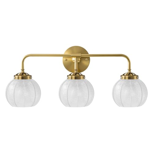 Image of Vintage Wall sconces Bathroom Vanity Lights Over Mirror 3 Light Gold Wall sconce with clear Glass Shade mid Century modern Wall Sconce Glass globe wall lamp Wall Lighting for Bedroom Doorway Hallway