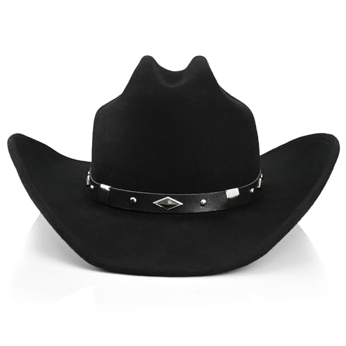 Image of 100% Wool Western Cowboy Hat for Men Women Classic Fedora Hat Felt Cowgirls Hats with Two Decorative Bands