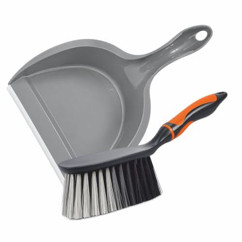 Image of JIALTO Dustpan and Brush Set with Soft Grip Handle | Heavy Duty Hand Broom & Dust Pan Combo | Durable Bristles for Home, Kitchen, Office, Table & Floor Cleaning