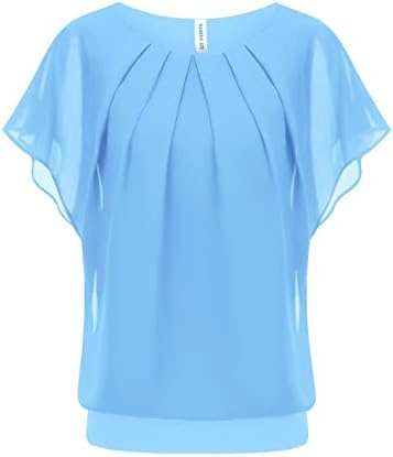 WANGZHI Women's Casual Flouncing Short Sleeve Pleated Front Loose Chiffon Blouse Top 3 WANGZHI Women's Casual Flouncing Short Sleeve Pleated Front Loose Chiffon Blouse Top