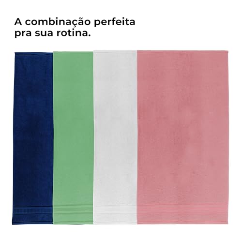 Kit de Toalhas de Banho 4 Peças - Monarca (Branco, Rosa, Azul e Verde)