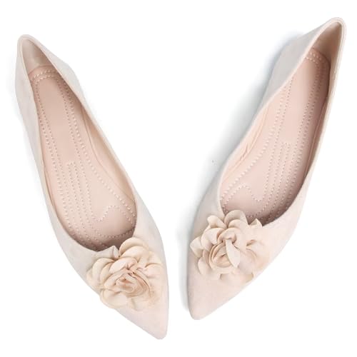 JiangWei Shu Women's Elegant Pointed Toe Flats Floral Ballet Flats Shoes Dressy Slip On Loafers