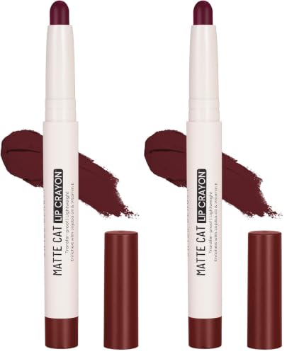 Image of Swiss Beauty Non-Transfer Matte Cat Lip Crayon | Water-Resistant | Long-Lasting 8 Hours Stay | Retractable Lip Crayon | Shade - Cushy Evening, 1.5g | (Pack of 2)