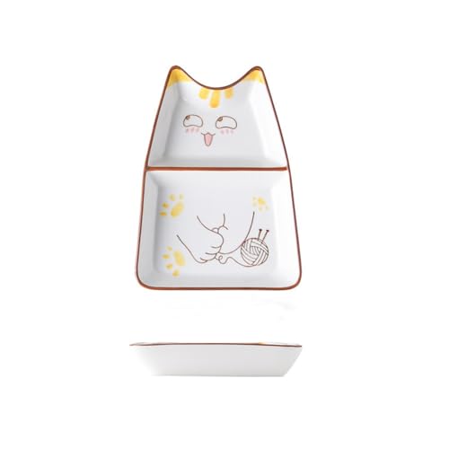 ディナープレート かわいい漫画の猫の仕切りトレイクリエイティブコンパートメントトレイ(Yellow)