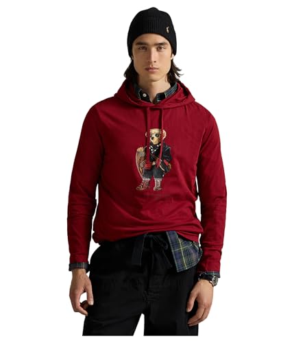 Polo Ralph Lauren Mens Polo Bear Jersey Hooded T-Shirt, Holiday Red Holiday Bear, Medium