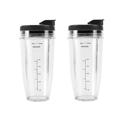 Vaso De Repuesto For Licuadora De 24 Onzas Con Tapas For Sorber Y Sellar For Nutri, Compatible Con Ninja, Pro Extractor Blender Bl450 BL454 Auto-iQ BL642 Vasos For Mezclar(2pcs)