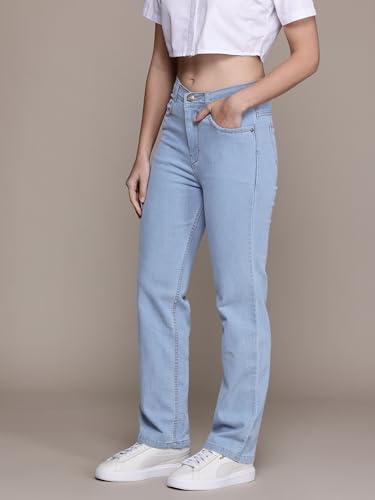 Image of Nifty Womens Mid Rise Denim Stretchable Straight Fit Boyfriend Jeans