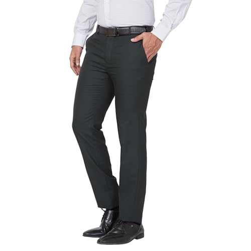 Image of Raymond Men Slim Fit Solid Pattern Polyester Blend Flat Front Casual Trouser