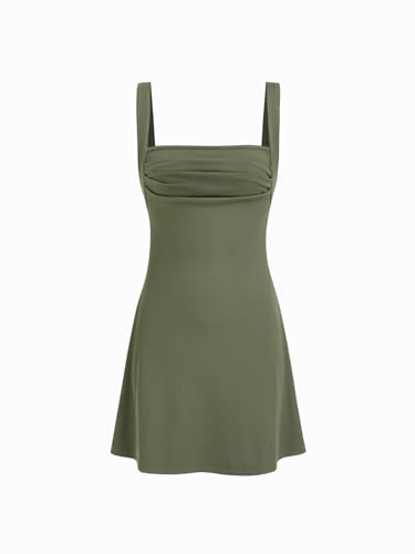 CIDER Summer Mini Dress for Women Square Neck Sleeveless Ruched