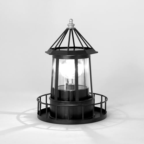 MJFUNTXY Solar Lighthouse Rotating Light - 360 Degree Rotating Lighthouse Lamp,IP65 Waterproof Solar Lighthouse Towers Statue Lights for Patio Fence Garden Courtyards,Lawns Decor (Black)