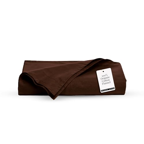 Image of Tribeca Living King Cotton Flannel Flat Sheet Only 170-GSM - Oversized 112 x 106 Inch Dimensions for Generous Bed Coverage - Soft Breathable Bedding in Chocolate