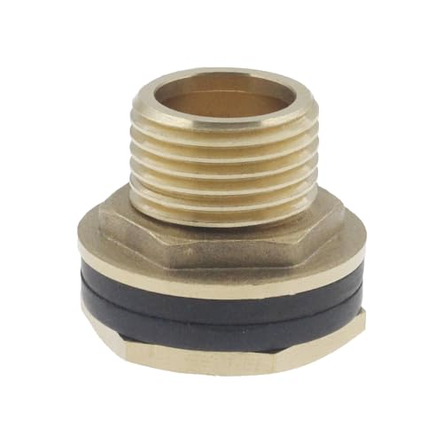 3/4 Inch Male Theaded Soild Brass Bulkhead Fitting,Water Tank Joint Hose Adapter Bulkhead Coupling,SAFYY Water Tank Connector Garden Hose Threaded Rain Barrel Spigot with 1 Rubber Ring-2 PCS