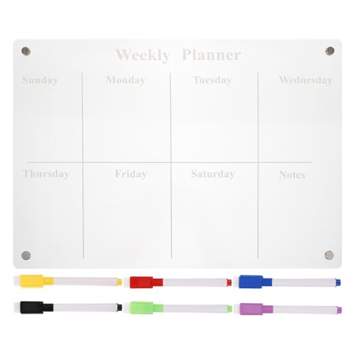 Dry Erase Menu Board Magnetic Dry Erase Board Weekly Calendar for Fridge Clear Weekly Meal Planner with 6 Pens Reusable Planning Whiteboard Large Wall Memo Board