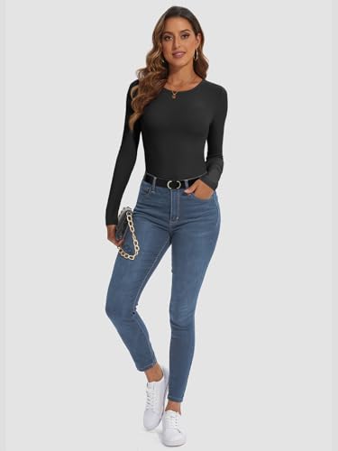 ATHMILE Womens Long Sleeve Crewneck Ribbed Tops Fall Fitted Stretch Casual Basic T Shirts 20254