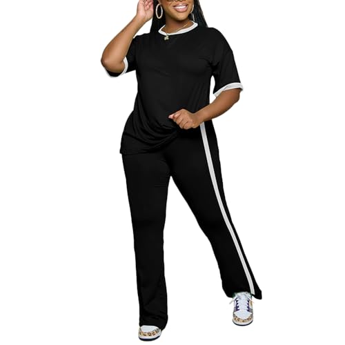 PINSV Women Sets 2 Piece Outfits Comfy Short Sleeve Top and Pants Lounge Sets Travel Airport Outfits2