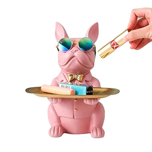 suruim Bouledogue Statue Chien avec Plateau Décoratif - Plateau de Rangement en Résine pour Clés, Friandises et Décoration, Decoration Maison Moderne Deco...