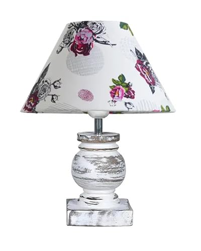 Image of Homesake Small Table Lamp with White Wooden Base, E27 Holder Bedside Night Lamp for Bedroom Living Room, Decorative Study Desk Lamp Office, Warm Ambient Lighting for Home Decor, Gift (Rose)