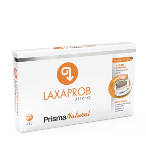 Prisma Natural - LAXAPROB Bicapa 15 comprimidos. Acción inmediata, liberación lenta. Formulación con plantago, ciruela y probiotico lactobacilus. Transito intestinal y protección de la microbiota