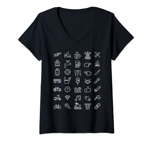 Mujer Viaje Iconos Camisa Viajero Divertido Hack Idioma Viajando Camiseta Cuello V