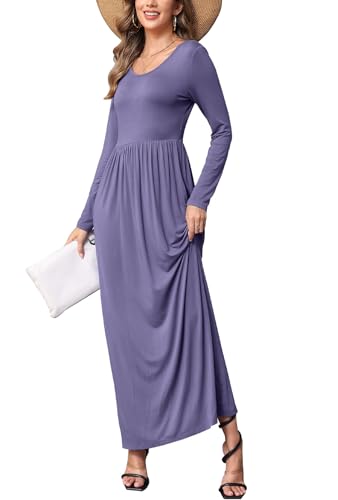 Image of EUOVMY Women's Long Sleeve Loose Maxi Dresses Casual Long Dresses with Pockets