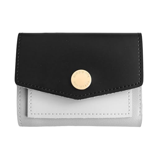 Women's Short Leather Wallet – Fashionable & Simple Card Holder with Coin Pocket, ID Window & Cash Compartment (Black)