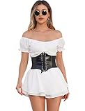 piraten kostüm kinder selber machen  ABEHIK Piratenkost�m mit Taillenband f�r Damen Mittelalter Bluse Jumpsuits Gothic Off Shoulder Kleidung Langarm Renaissance Romper Schulterfreies Steampunk Festliches Kleid wei� mit schwarz M