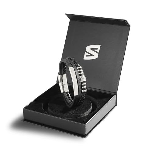 Image of SERASAR Premium Leather Bracelet Men | Stainless Steel Magnetic Clasp | Three Colors | Jewelry Box Included