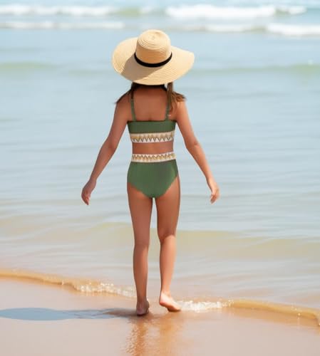 Image of Girls Swimsuit Two Piece Teen Bathing Suit High Waist Textured Bikini Set Woven Girls Swimwear 9-16Y