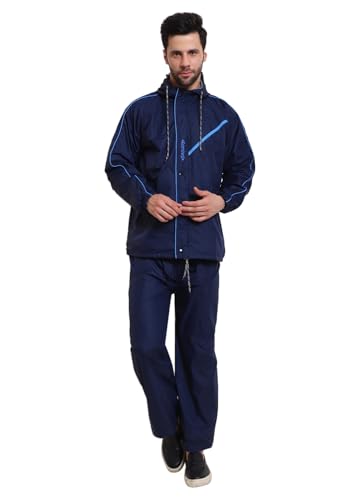 Image of Zacharias Men's Waterproof Double Layer Raincoat /Rainsuit With Pant (kv-01 Navy.Blue)