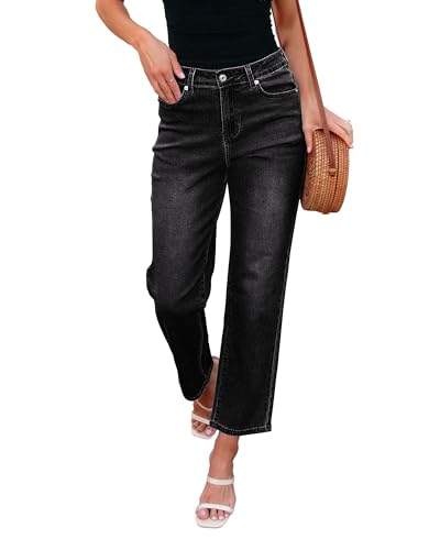 luvamia Straight Leg Jeans for Women High Waisted Trendy Cropped Stretchy Denim Pants Ankle Mom Jeans Work Trouser Jeans