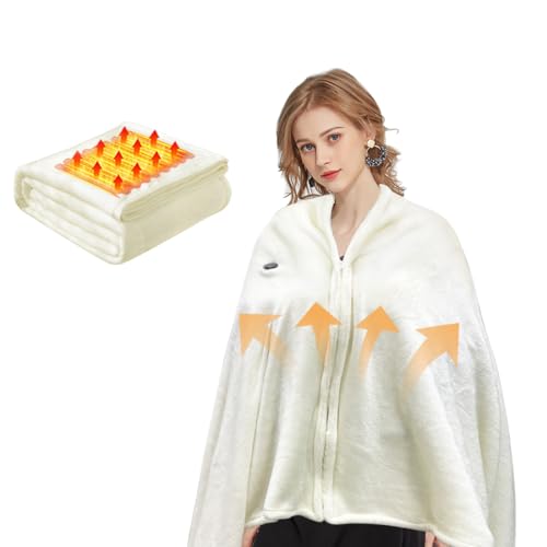 SLuB Manta Electrica, Manta Termica USB, Chal Térmico de Franela, 150 x 85 cm, Calentamiento Rápido por USB, 3 Niveles de Temperatura, Suave y Cómodo, Lavable a Máquina (Blanco)