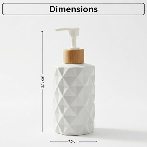 Image of Luxe Home International Faceted Pattern Glass Soap Dispenser for Bathroom and Kitchen Sink Leak Proof Liquid Hand Wash Round Bottle Lightweight Matte Finish (17.5x7.5 cm White) Pack of 1