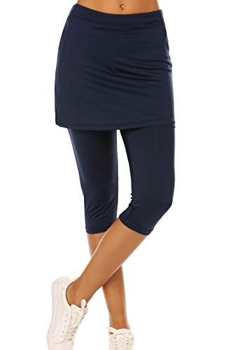 Ekouaer Soft Capri Leggings for Women Yoga Pants Skirted Running Athletic Workout Tennis