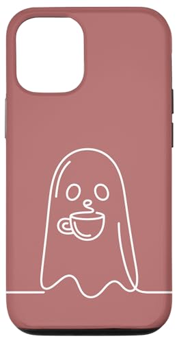 Aesthetic One Line Art Ghost and Coffee - ���[�Y �X�}�z�P�[�X iPhone 12/12 Pro �p