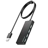 USB Hub, Multiport USB Splitter Adapter, 2 ft Long Cable USB 3.0 Hub, USB Extender for Laptop, PC, iMac, Surface Pro, MacBook, Mac Pro, Flash Drive, XPS, Mouse, HDD, Black, HJ-Black-0.5M-001