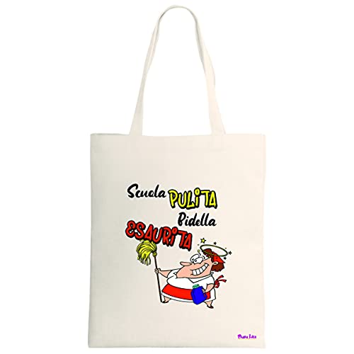 Regali Pazza idea Borsa Poliestere Ecru Bidella - 34 X 39 cm - Materiale Resistente - Decorata con Frase Simpatica - Regalo Scuola - Regalo Bidella