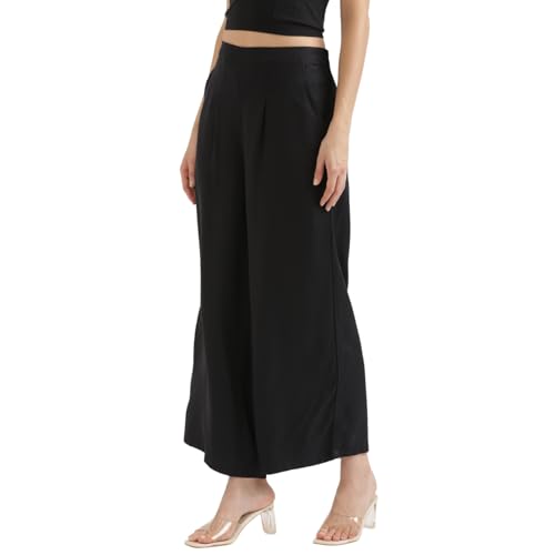 Image of SAADAA Palazzo Pants for Women Half-Elasticated Waistband | Palazzo for Women in Soft Viscose Fabric | Regular Fit with Mid Rise Waist & Deep Pockets | Versatile for Formal & Casual Wear