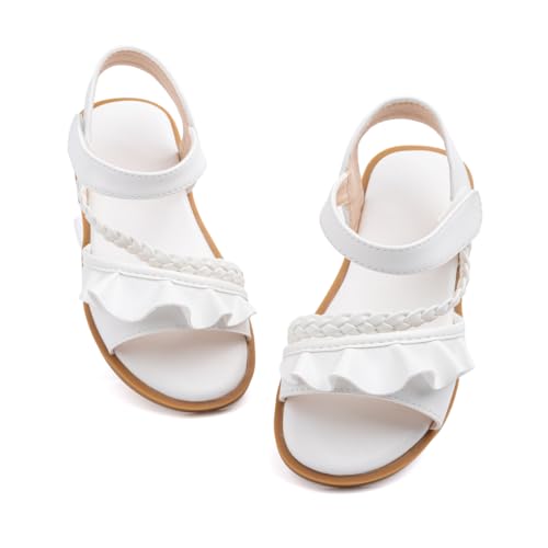Toddler Girl Sandals Flower Summer Dress Shoes for Girl White Casual Flat Shoes for Toddler Girls, Comfortable, Non-slip Sole