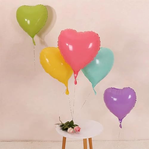 Image of 5 Colors Heart Balloons,18 Inch Color of Macaron Foil Mylar Love Heart Shaped Balloons for Anniversary Wedding Engagement Celebration Birthday Party Baby Shower Decorations(12Pcs)