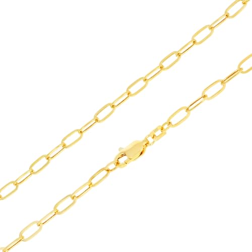 Nuragold 14k Real Yellow Gold Paperclip 3mm Elongated Cable Link Necklace (16