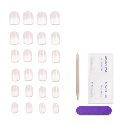 24 Pezzi Unghie Finte French, Unghie Finte Corte Press on