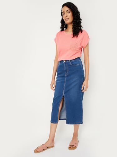 Image of Max Women Cotton Blend Solid Regular Fit T-Shirt