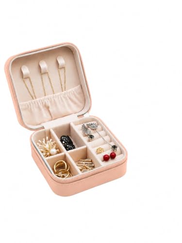 Image of Cortina Small Pu Leather Jewellery Organiser Box | Portable Travel Jewelry Storage Case For Women & Girl - Ring, Pendant, Earring, Necklace, Bracelet - Beige